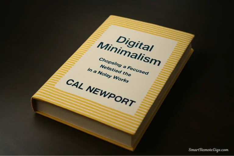 A copy of the book "Digital Minimalism" by Cal Newport on a desk, representing the main topic of this book summary.