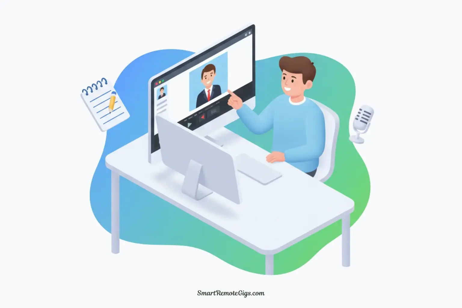 A hero image for a guide on how to create a free AI talking avatar, showing a person at a desk easily creating a professional avatar on their computer.
