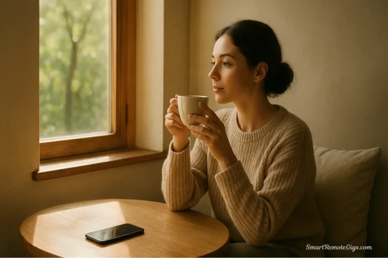A person enjoying a moment of peace without their phone, representing the successful result of a mindful social media cleanse.