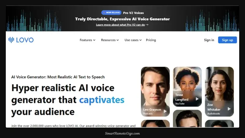 A screenshot of the LOVO.ai Genny editor, showcasing the all-in-one platform for creating AI voiceovers and videos with an AI avatar.