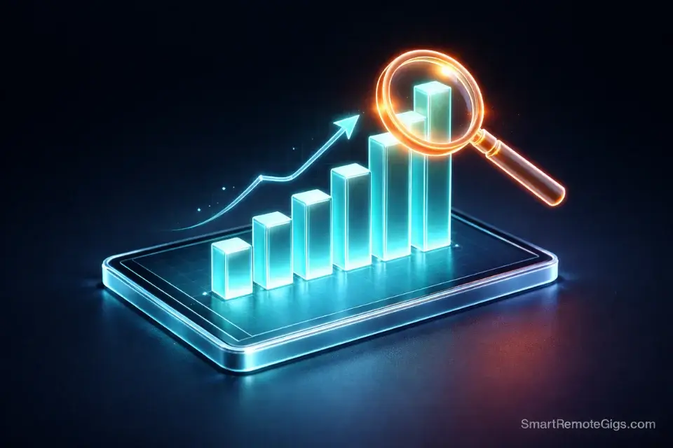 3D glass icon of a rising data chart, representing analytics and data storytelling skills.
