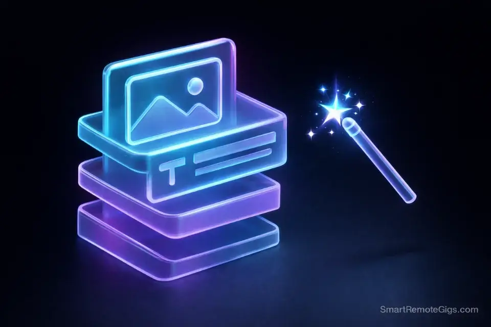 3D glass icon of floating design layers, representing graphic design skills.