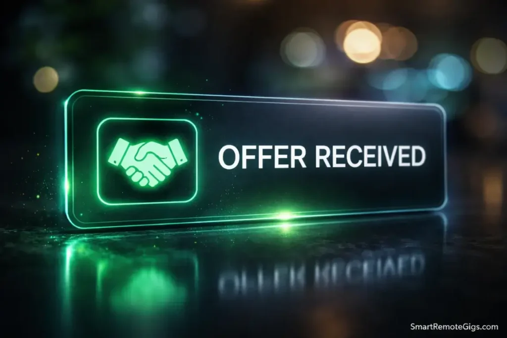 A digital notification showing a job offer received, symbolizing the successful end of the 4-week sprint.