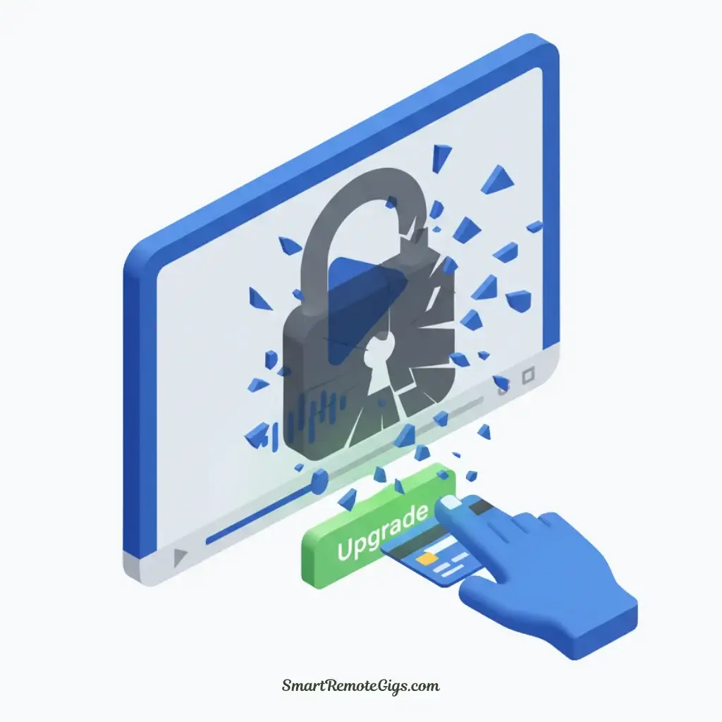 An illustration for step 4 of removing watermarks: upgrading to a paid plan to unlock a clean, watermark-free version of the video.