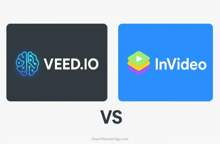 A hero image comparing Veed.io vs. InVideo, showing the Veed.io logo with an AI icon and the InVideo logo with a template icon, with a 'VS' in the middle.