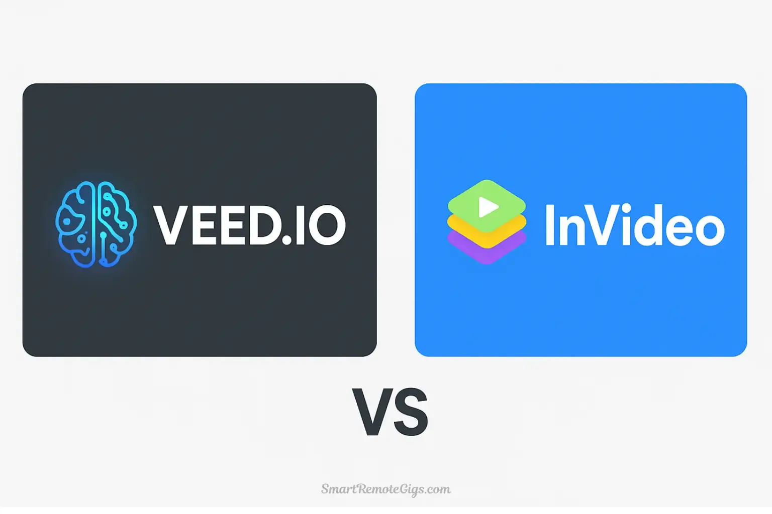 A hero image comparing Veed.io vs. InVideo, showing the Veed.io logo with an AI icon and the InVideo logo with a template icon, with a 'VS' in the middle.
