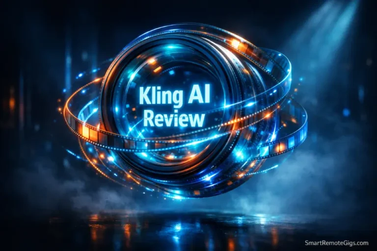 3D cinematic visualization of a glowing glass camera lens representing the Kling AI Review 2026.