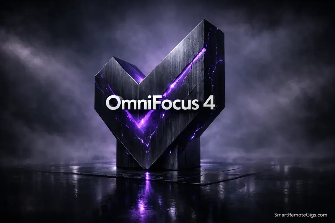 A futuristic, high-tech monolith glowing purple, representing the power of OmniFocus 4.