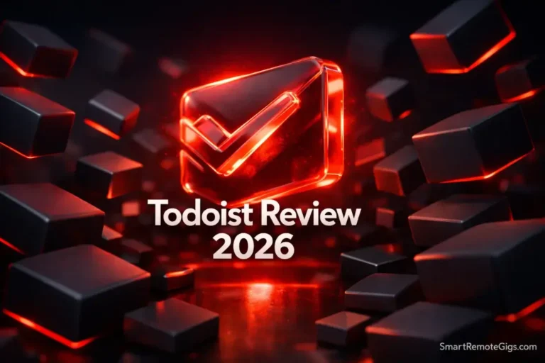A premium 3D illustration of the Todoist logo glowing red, representing the 2026 review.
