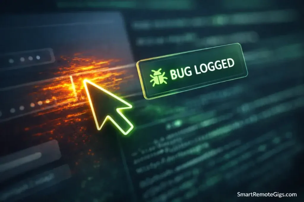 A close-up of a cursor identifying a website bug, illustrating the functional QA process.