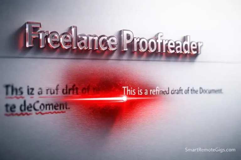A futuristic red digital cursor correcting text on a screen, symbolizing freelance proofreading.