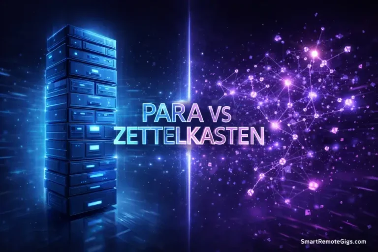 A cinematic comparison between the structured PARA method and the networked Zettelkasten system.