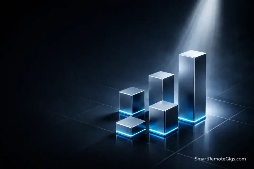 An isometric 3D visualization of platform rankings for remote work.
