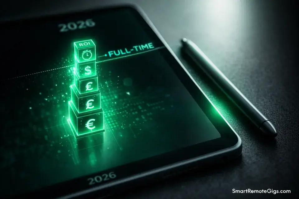 A digital tablet showing a growing stack of value-driven data for a remote promotion.