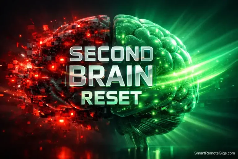 A 3D illustration of a digital brain glitching and resetting, representing organizing a messy system.