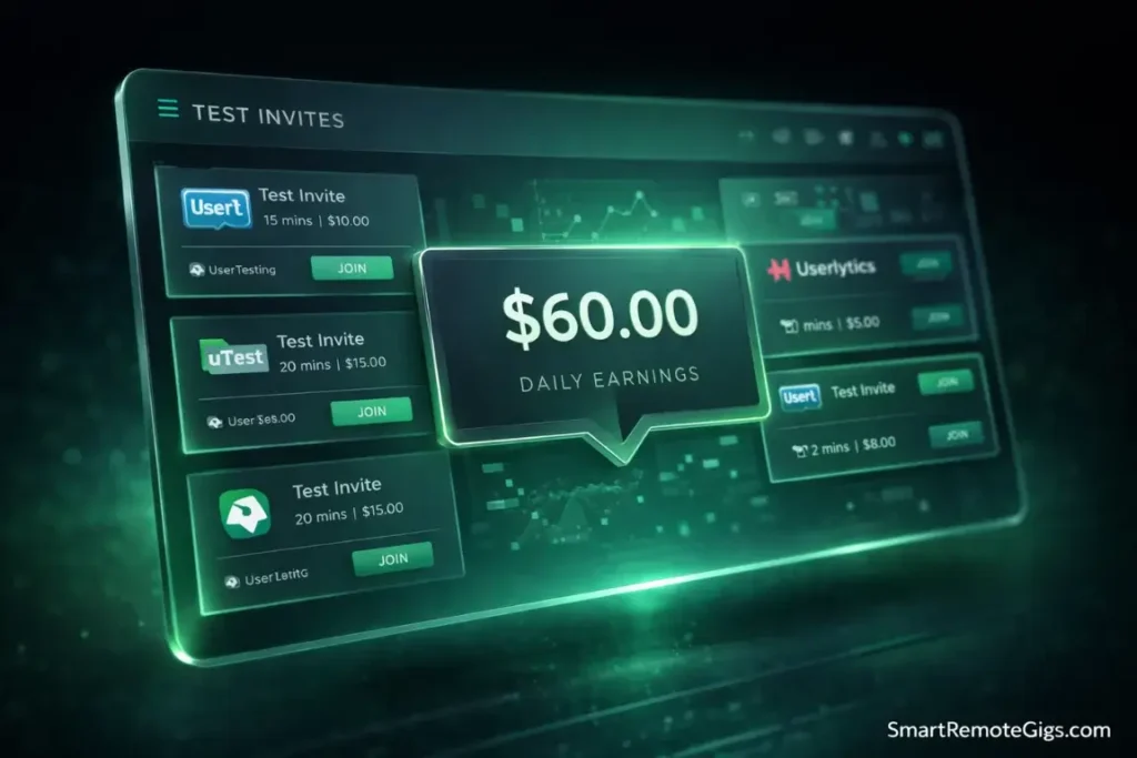 A dashboard showing earnings from multiple testing platforms, illustrating the "stacking" strategy.