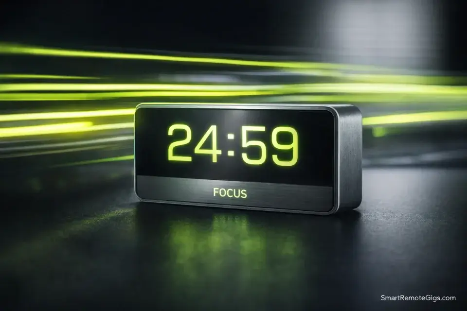A high-tech digital timer showing a focus sprint for remote work productivity.