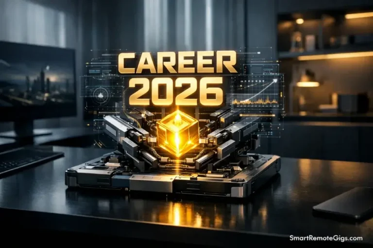 A futuristic digital machine integrating a golden core, representing a part-time role becoming a full-time career.