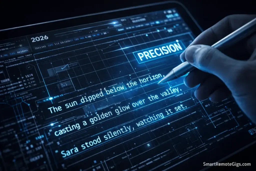 Close-up of a digital tablet showing precise technical writing and UX structure.