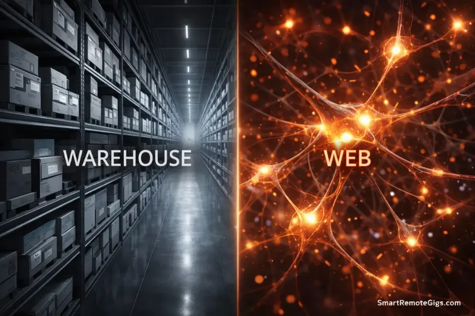 Visual metaphor comparing PARA (a warehouse) to Zettelkasten (a neural web).