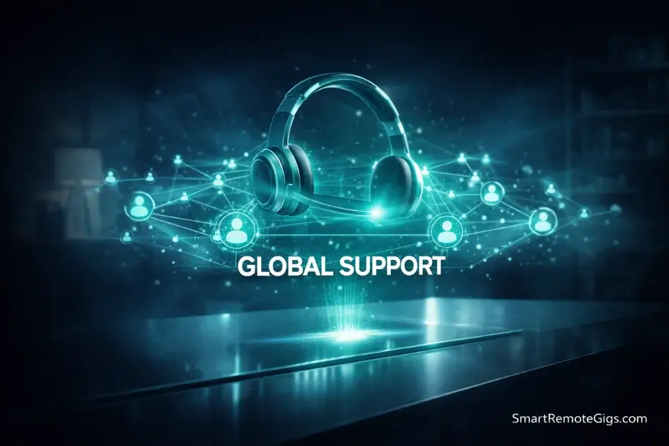A 3D holographic visualization of global customer support and success operations.
