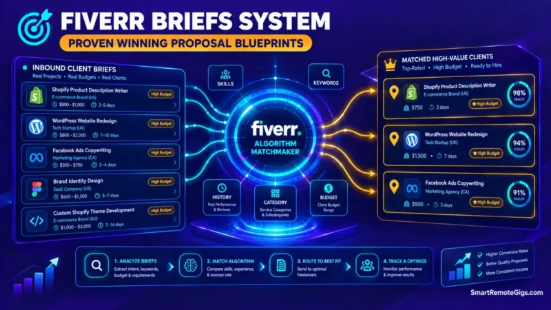 Fiverr Briefs matchmaking guide showing 2026 inbound proposal frameworks for freelance sellers.
