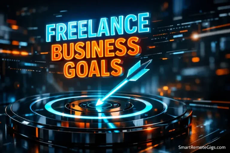 A futuristic 3D cinematic rendering of a glowing target representing freelance business goals and hitting $10k a month.