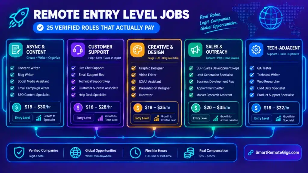 Remote Entry Level Jobs (2026): 25 Roles That Actually Pay