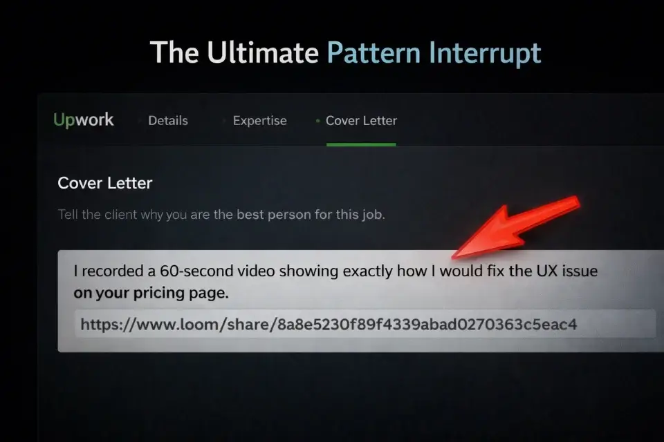 Screenshot of an Upwork proposal text box leading immediately with a custom 60-second Loom video audit link.