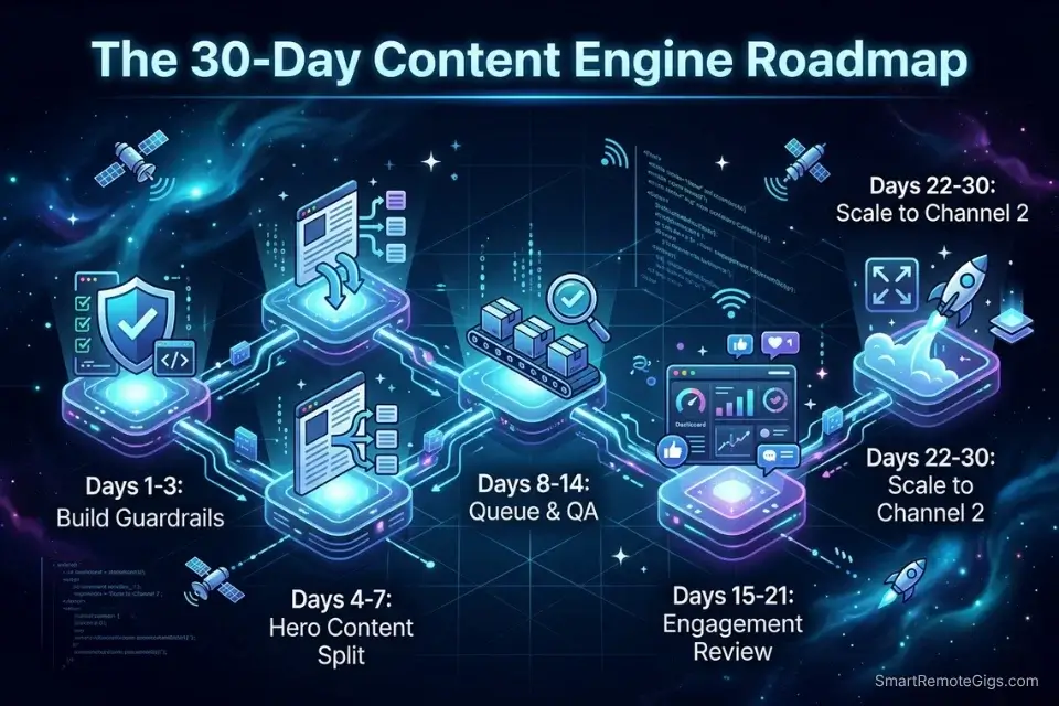 A 30-day execution timeline for launching an automated content engine using an AI social media post generator.
