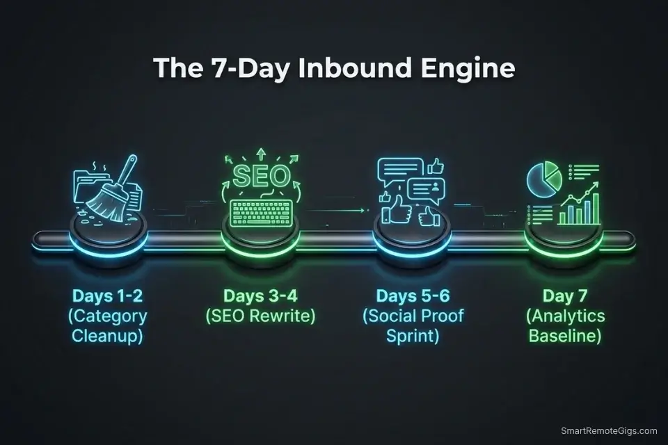 A 7 day timeline roadmap detailing the daily execution plan for complete linkedin services page optimization 2026.