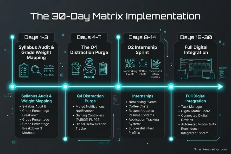 30-Day Execution Plan timeline for students implementing a digitized Eisenhower Matrix for their syllabus.