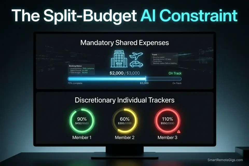 An infographic detailing the shared wallet constraint logic required for prompting an AI group travel planner effectively.