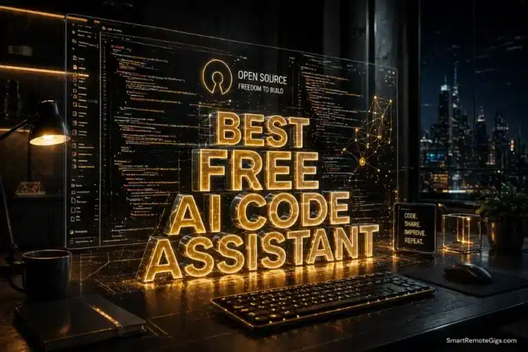 A high-end developer setup featuring a transparent glass monitor, representing the best free AI code assistant tools in 2026.