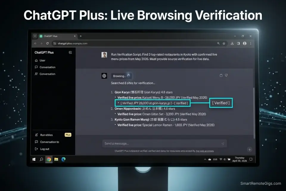 A screenshot of the ChatGPT Plus travel planner interface utilizing the live browsing plugin to verify restaurant operating hours.