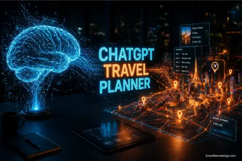 A 3D illustration comparing a raw ChatGPT travel planner brain to a structured dedicated AI map, representing the 2026 battle for travel logistics.