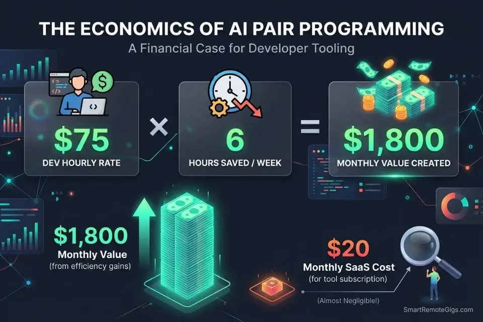 ROI calculation demonstrating the thousands of dollars saved by investing in premium AI code assistants.