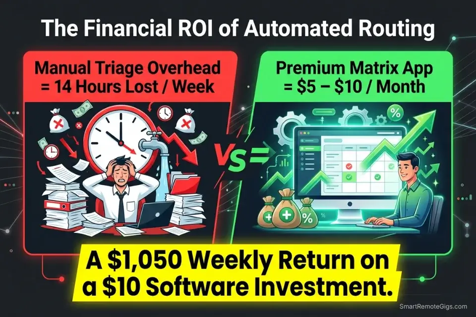 ROI chart comparing the financial cost of manual task sorting versus the investment in a premium Eisenhower Matrix app subscription.