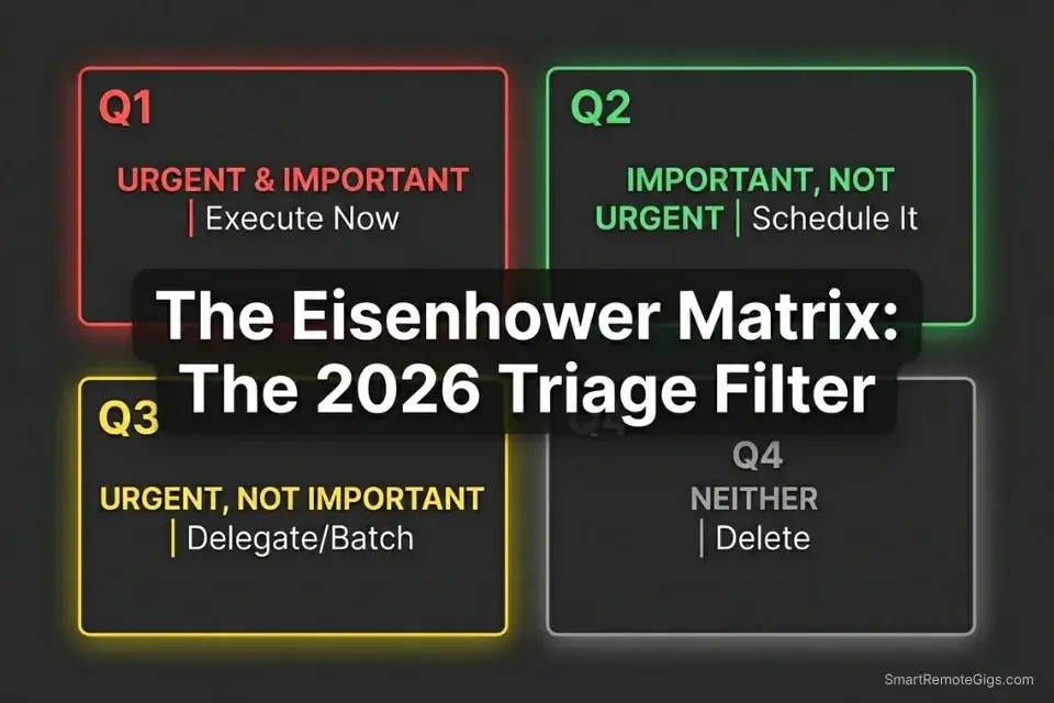 The four quadrants of the Eisenhower Matrix explaining Urgent versus Important task prioritization.