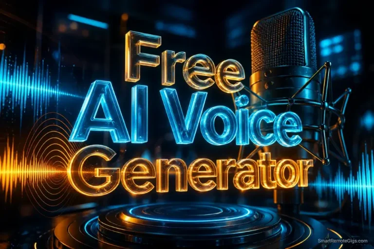 3D glowing studio microphone and audio waveforms representing the best free AI voice generators in 2026.