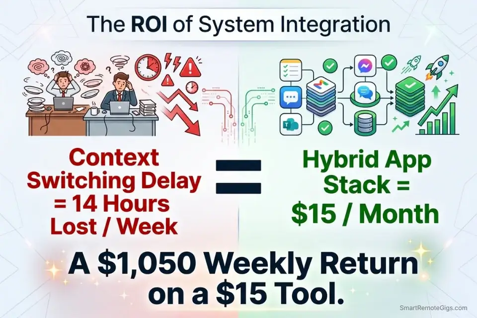 ROI chart comparing the financial cost of context switching versus the investment in a premium hybrid GTD and Eisenhower Matrix tech stack.