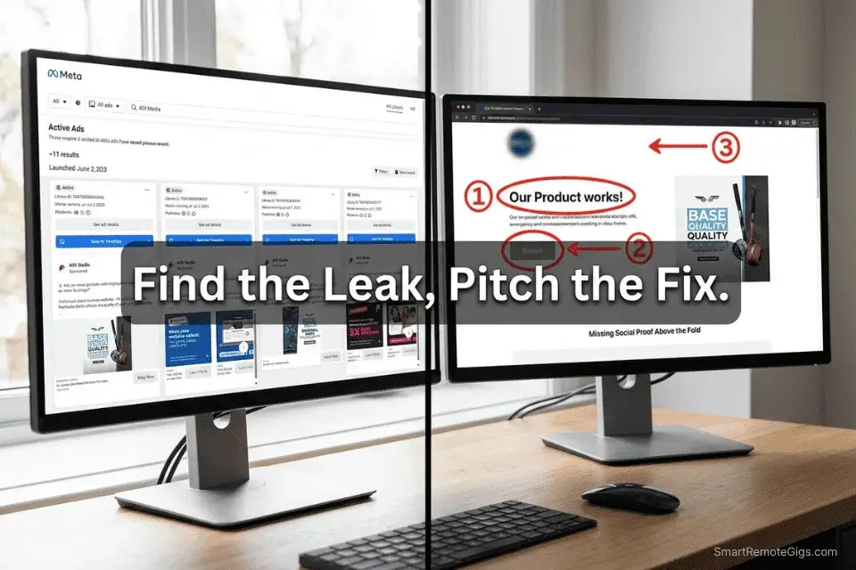 Using the Meta Ad Library to find D2C brands to pitch high-ticket remote copywriting jobs and landing page tear-downs.