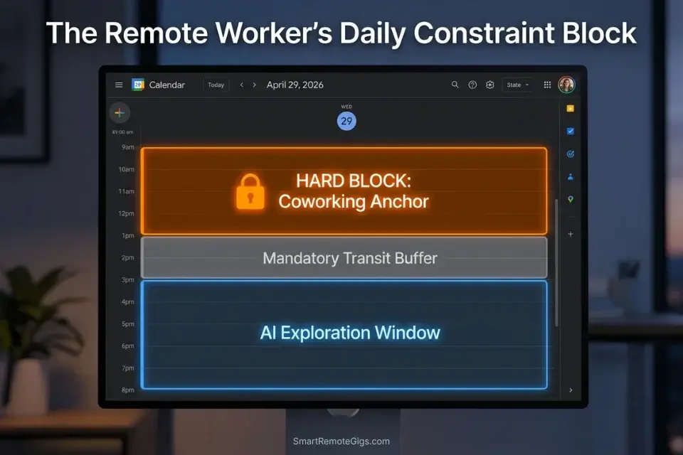A visual representation of timeblocking an AI travel planner prompt to protect remote work hours and mandate transit buffers.
