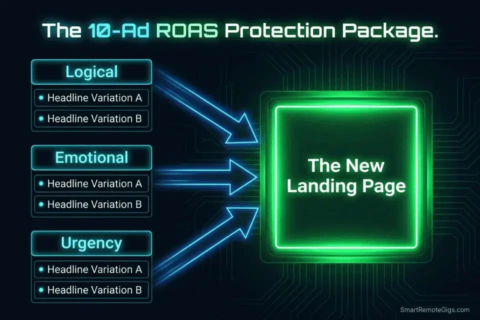 Diagram showing how to structure a Facebook ad copy package upsell for remote copywriting clients.