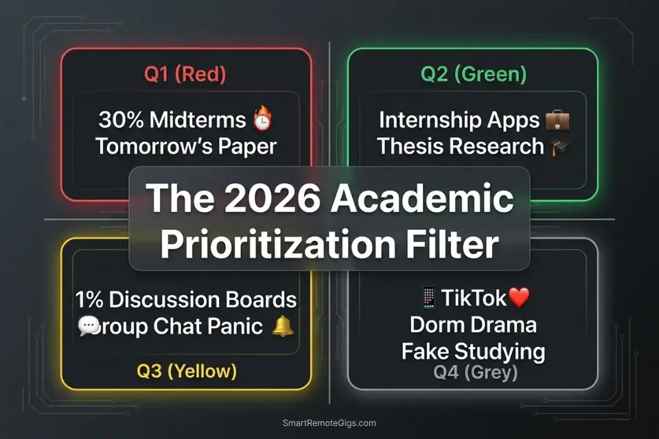 The four quadrants of the Eisenhower Matrix specifically adapted for college students and syllabus prioritization.