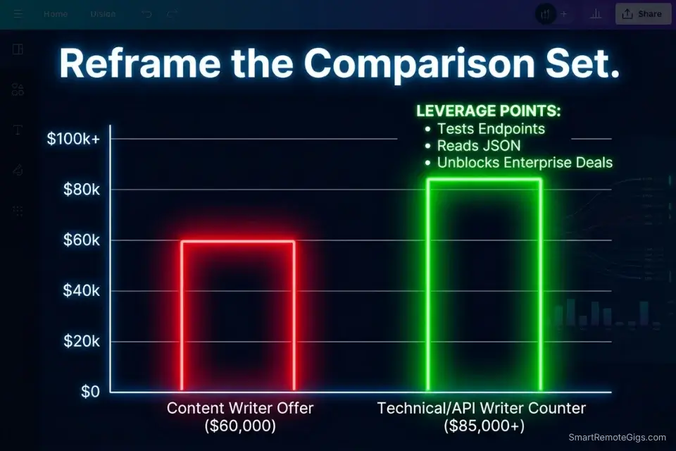 Salary negotiation data for remote technical writing jobs showing the premium for API and code literacy.
