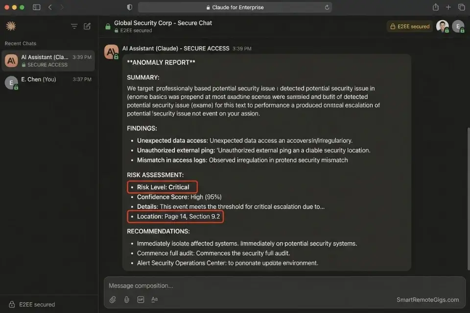 A screenshot of a secure AI legal assistant flagging a critical liability clause deviation in a vendor contract.