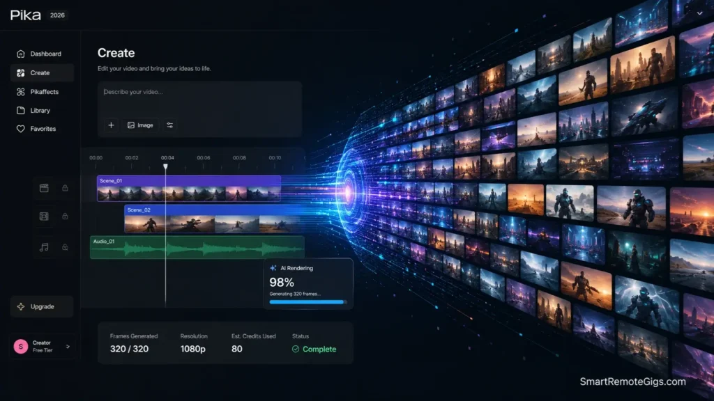 Abstract visualization of AI video generation testing, showing hundreds of video clips being processed through a glowing digital timeline.