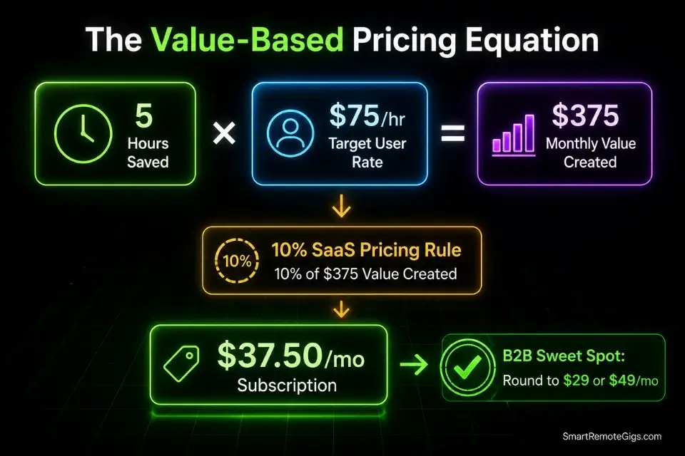 Canva infographic illustrating the 10 percent B2B ROI formula used to calculate how to price a micro saas.
