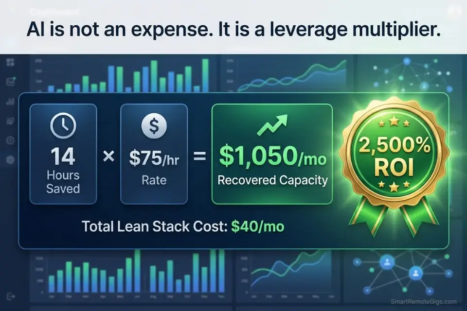 A financial calculation showing how the best AI tools for freelancers generate massive ROI by recovering billable hours.
